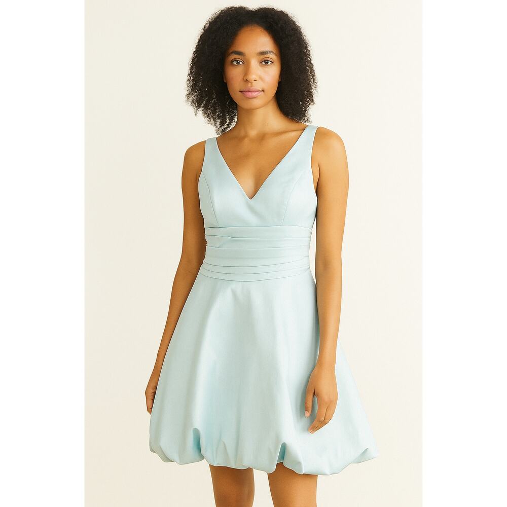 B2 Crystal Blue Double V-neck evening prom Retro Y2k Style Bubble Dress Sz-10